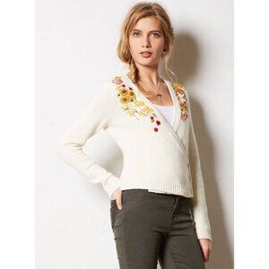 Guinevere Anthropologie Mabyn Cream Floral Embroidered Wrap Cardigan | Size XS